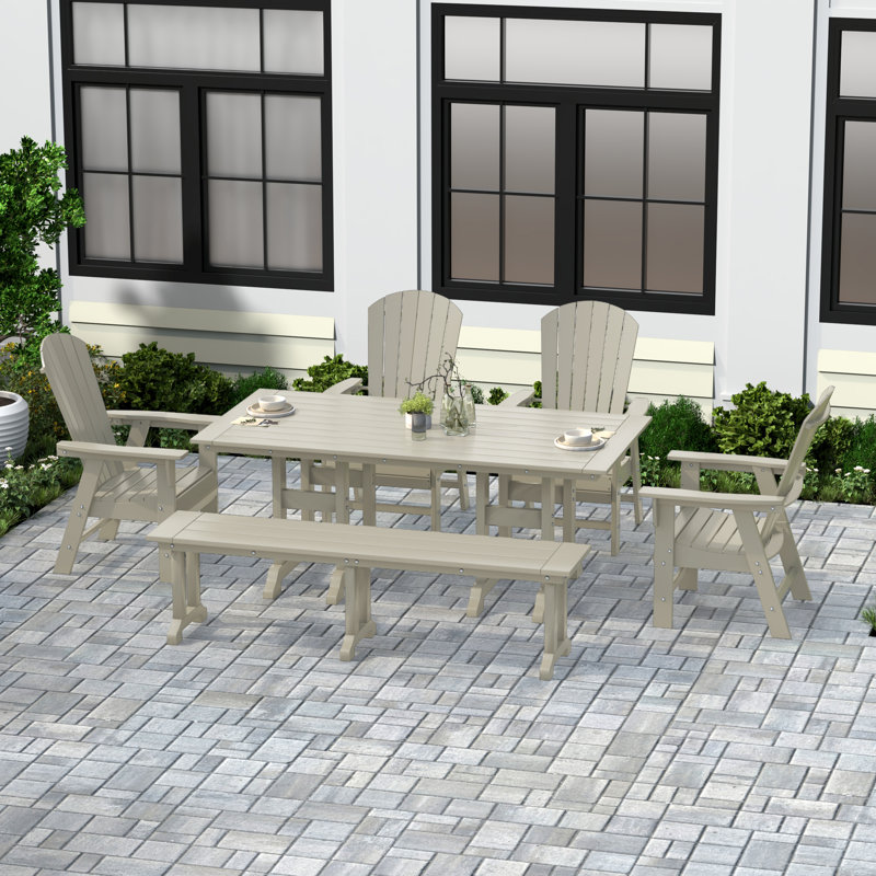 Altura 6 - Person Patio Dining Set with Rectangular Table, Sand