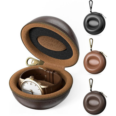 Single Watch Travel Case with Carabiner Clip, EVA Hard Shell