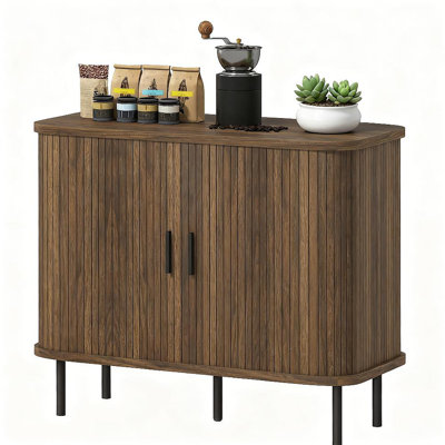 Armoire de rangement Buffet avec rangement, armoire à café nordique avec portes à lattes et pieds en métal