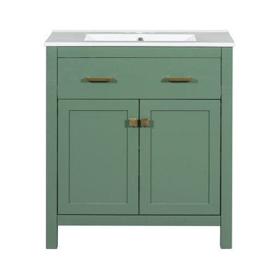 Ensemble de meuble-lavabo double 60 po moderne - Lavabos séparés en céramique, tablette réglable, portes à fermeture en douceur et tiroir rabattable - Solution de salle de bain spacieuse