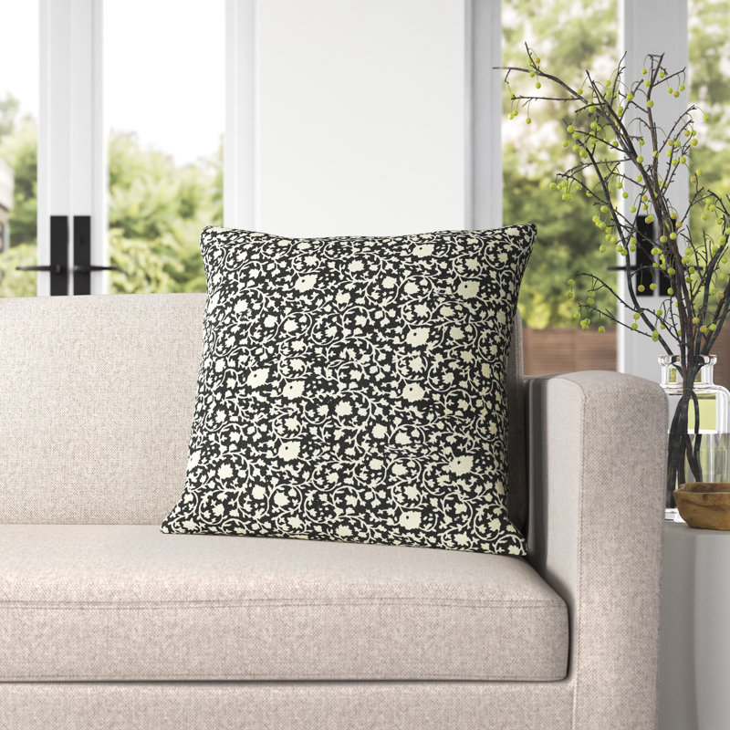 Emmett Floral Cotton Reversible Throw Pillow, Black/Gray/Ivory