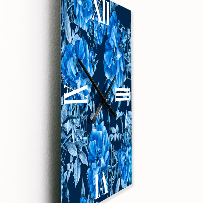 Horloge murale fleurs bleues abstraites, Grand