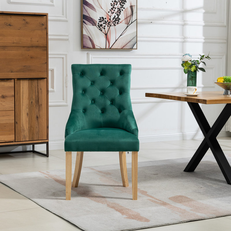 Akkar 47cm H Velvet Upholstered Dining Chair, Green