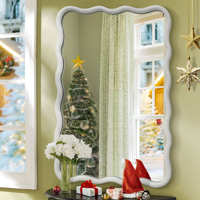 Castin Solid Wood Flat Wall Mirror, White, 36" x 24"