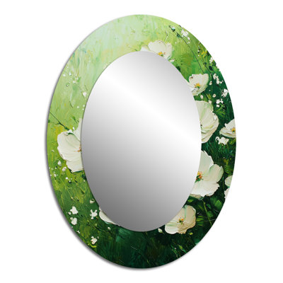 White Wildflower In Spring Bloom III - Traditional Oval Wall Mirror