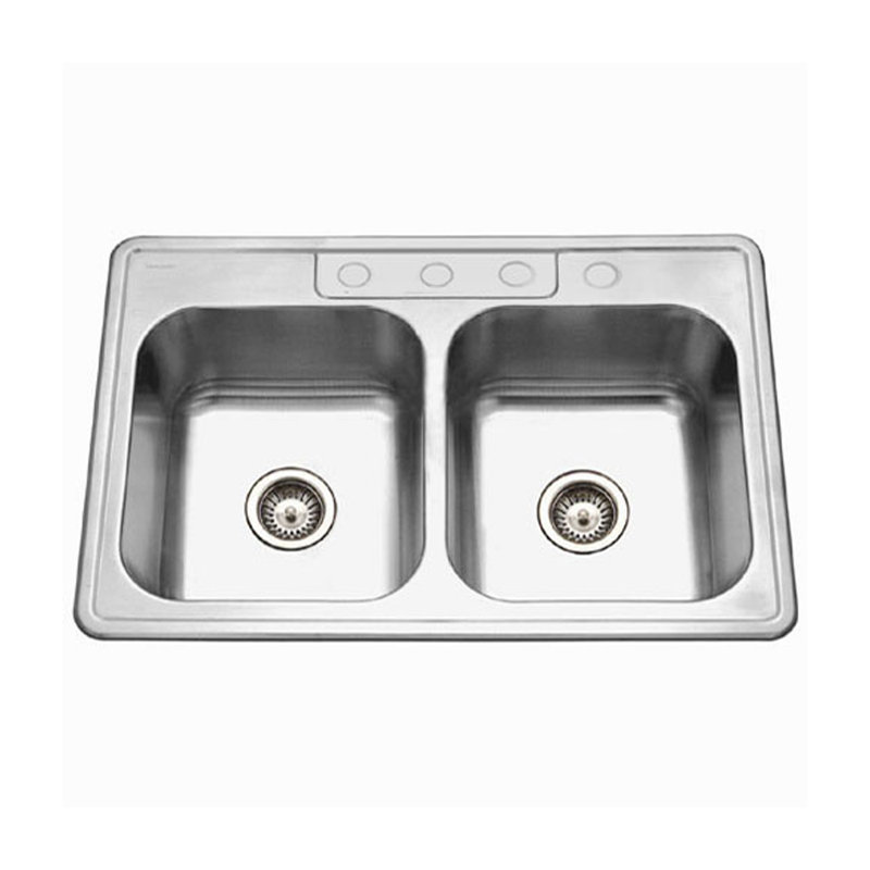 Glowtone 33'' L Drop-In Double Bowl Stainless Steel Kitchen Sink, 4 Holes