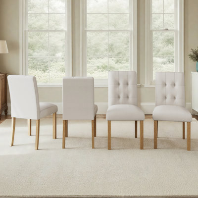 Chaises de salle à manger en bois de 4, côté tissu avec pieds en bois, beige et naturel, style Mid-Century, ergonomique et fonctionnel pour le salon, 4 dossier moderne, revêtement en caoutchouc, peu encombrant