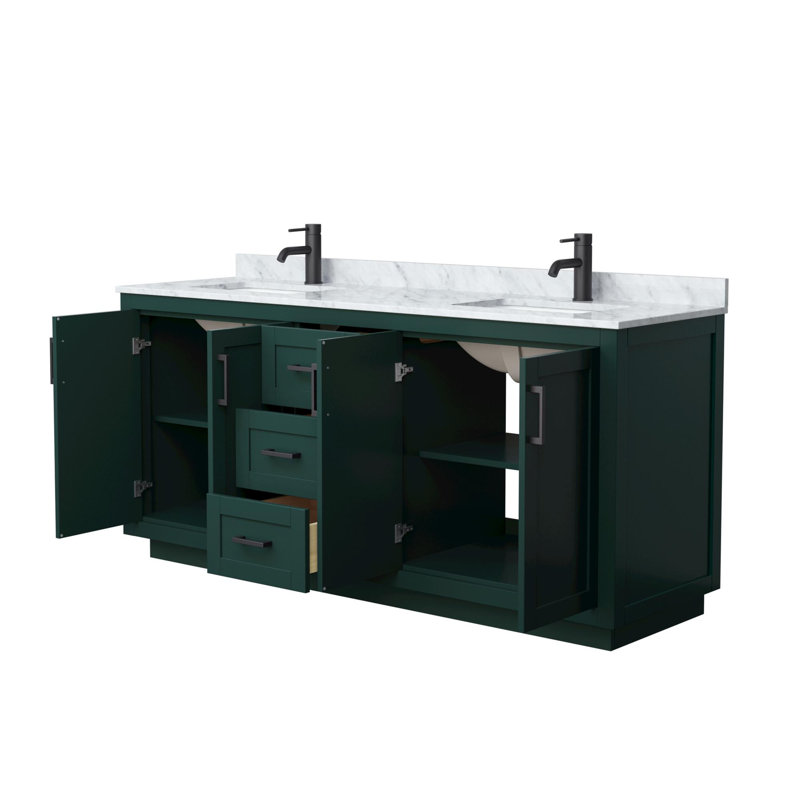 Meuble-lavabo double autoportant 72 po avec plateau en marbre Miranda, Vert, Noir mat