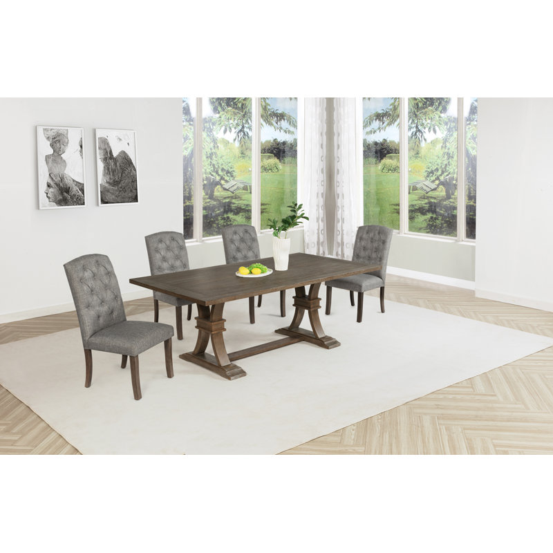 Ensemble de salle à manger de style traditionnel avec chaises d'appoint capitonnées, 5, Gris