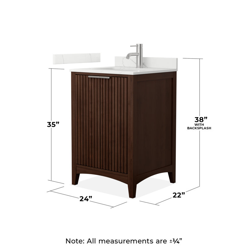 Palmilla 24" Freestanding Single Bathroom Vanity with Quartz Top, Brushed Nickel, Brown, White Quartz