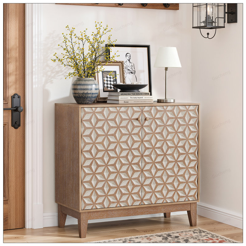 Buffet à conception géométrique avec 2 portes et tablettes réglables, parfait pour ajouter du style et du rangement à n'importe quelle pièce