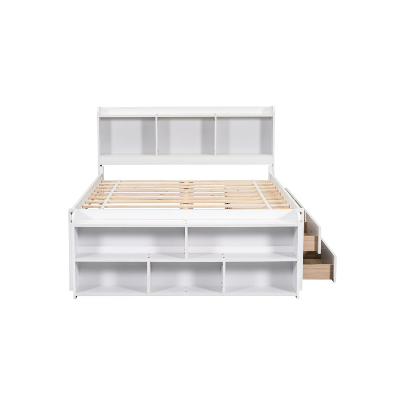 White Size Bed With Bookcase Headboard, Under - End Storage Full Headboard Storage, Underbed, White