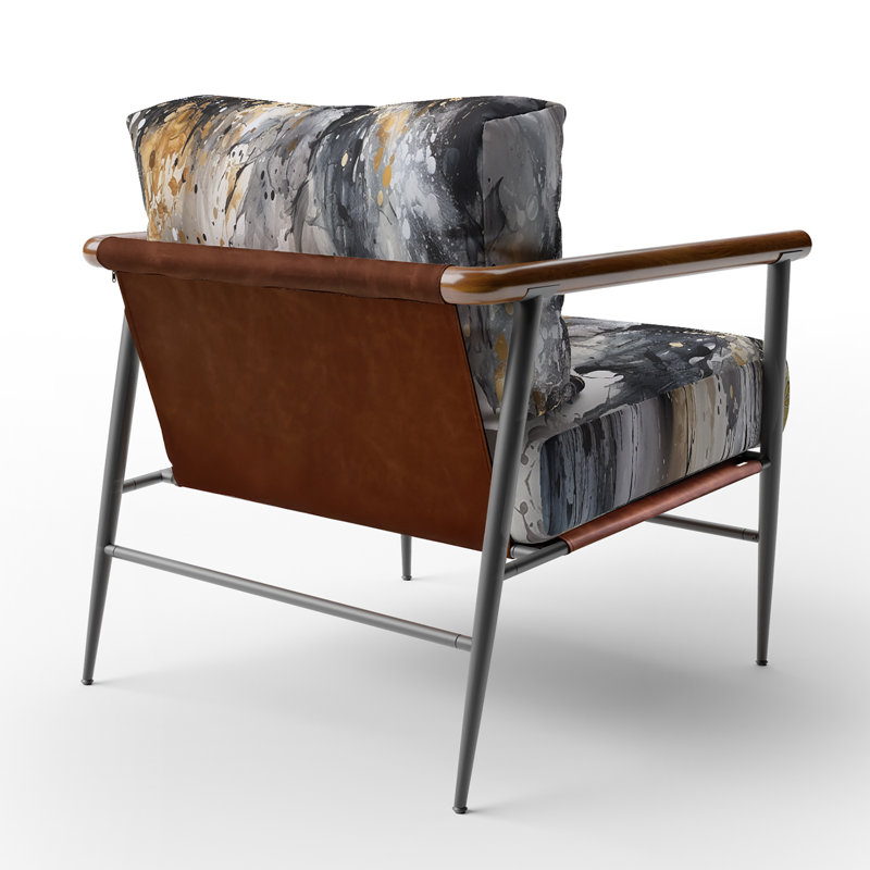 Fauteuil rembourré moderne gris et or délicat Brushstrokes III, Noir