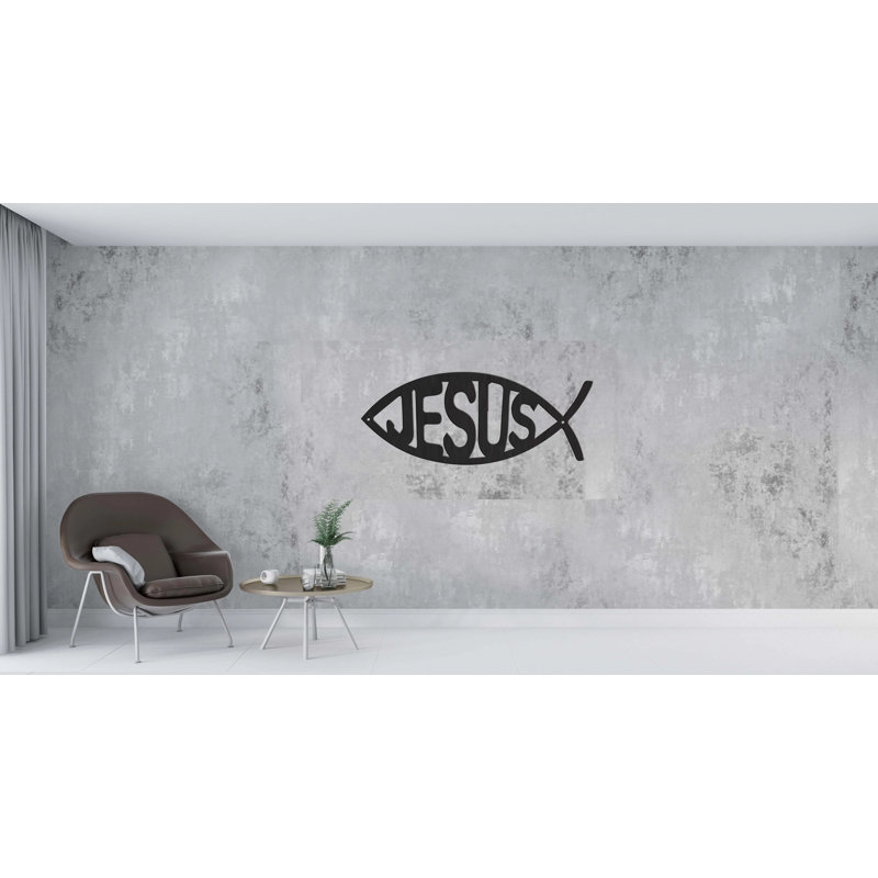 Décoration murale en métal découpé au laser Jésus, H 17 po x l 17,5 po x P 0,5 po, Noir