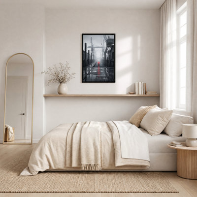 «Foggy Harbor» avec art mural sur toile reflet de lumière rouge