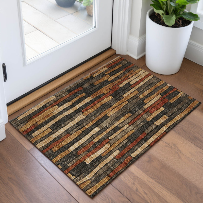 Premium Machine Washable Kumbhar AMF1301 Stripes Rug, Rectangle 1'8" x 2'6"