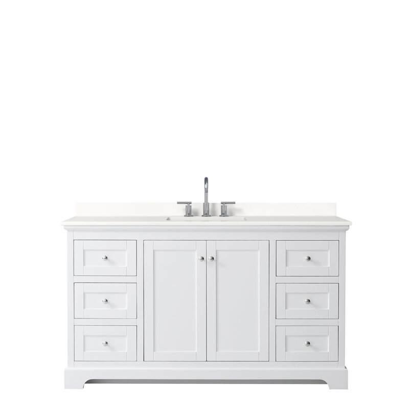 Avery Single Bathroom Vanity with Top, Polished Chrome, White, Giotto Quartz
