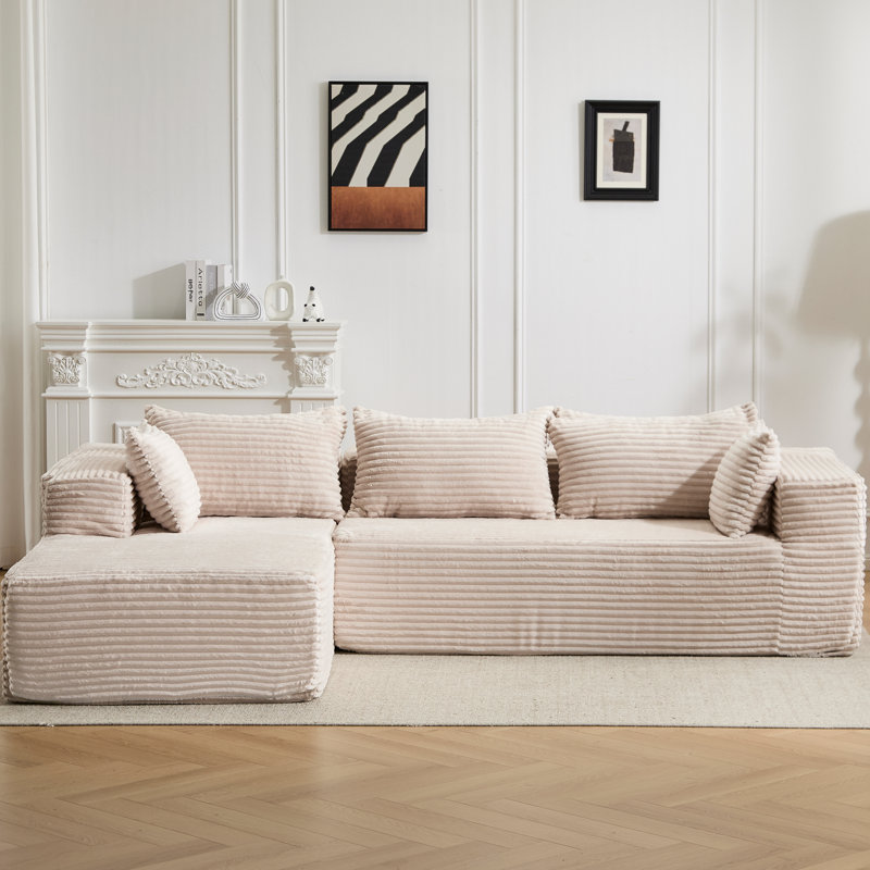 107" Modular Sectional Couch With L-Shape Chaise,Boneless Sofa For Living Room,Modern Cloud Couch With Deep Seat,No Assembly Required,Loveset,White(Left Facing Chaise)
