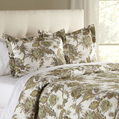 Tykie Olive-Green/Ivory Cotton Farmhouse / Country Reversible Duvet Cover
