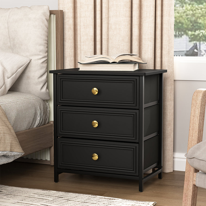 Table de chevet moderne à 3 tiroirs pour chambre à coucher, Black