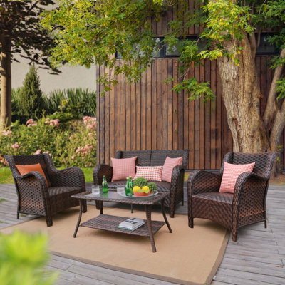Minneiska Premium All-Weather Wicker 4 - Person Patio Conversation Set