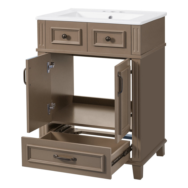 Meuble-lavabo rétro 24 po avec comptoir en céramique, Brun
