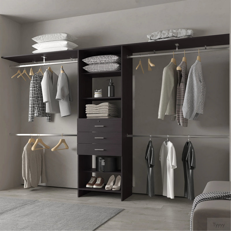 Système d'organisation modulaire pour placard avec tringles suspendues Wengue, Marron foncé