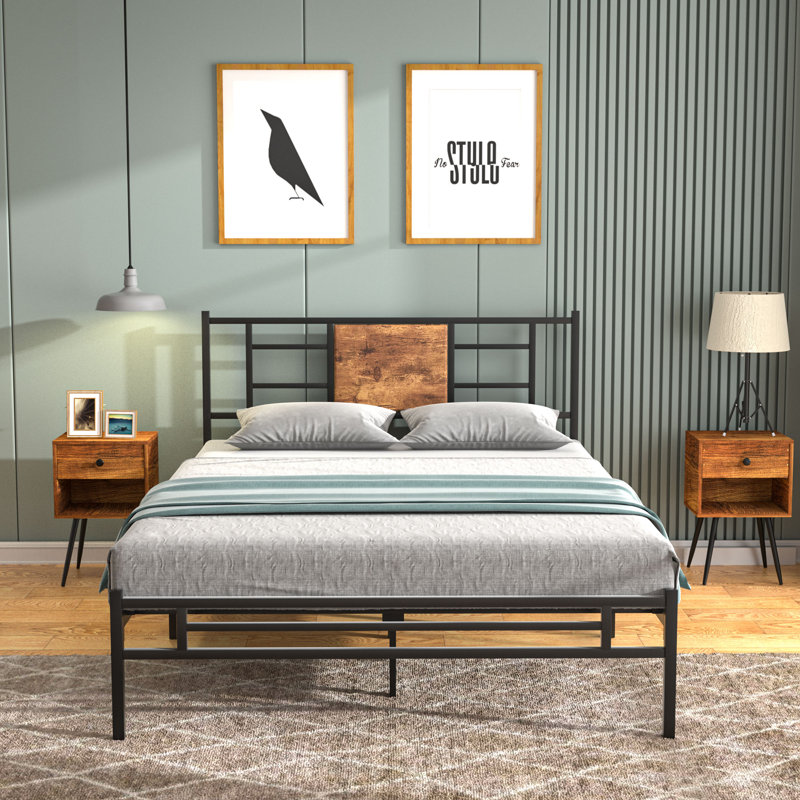 Ensemble de chambre à coucher 3 pièces avec lit plateforme et table de chevet, Grand