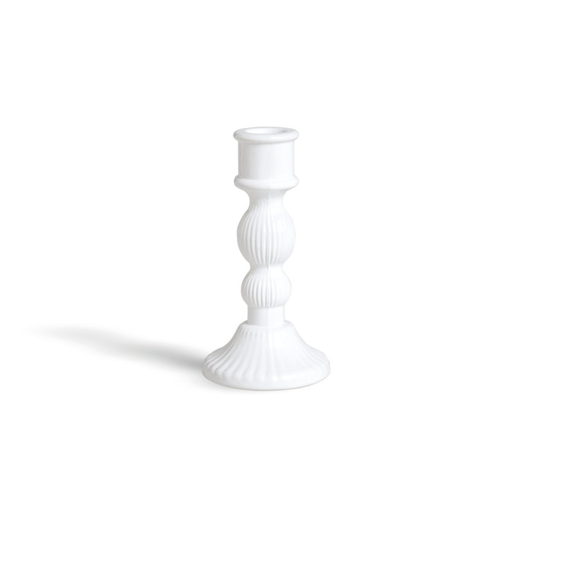 Glass Candlestick, 15" x 8", White