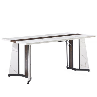 Grande table de salle à manger rectangulaire 70,9 po, grand bureau imperméable en grain de marbre pour 8 personnes, table de salle à manger familiale de luxe avec pieds réglables pour la cuisine, le salon, le bureau, blanc, l 70,9 po x P 35,4 po