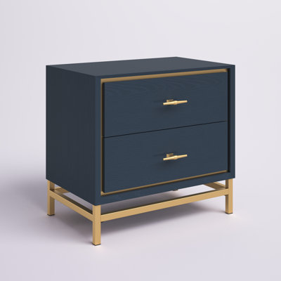Elegant & Modern Xan 23'' W Nightstand – Stylish Mid-Century Design with Brass Base and Two Drawers