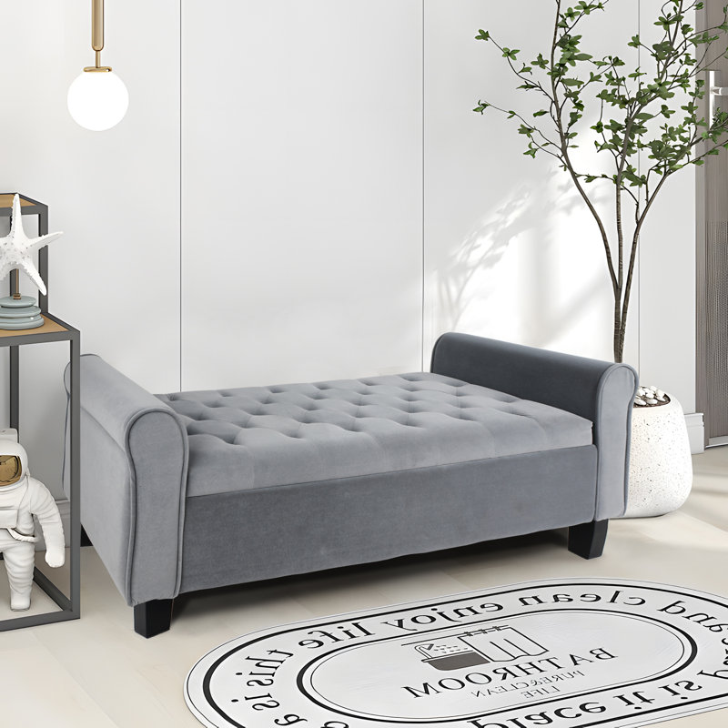 Upholstered Storage Bench End of Bed, Dark Gary, Velvet