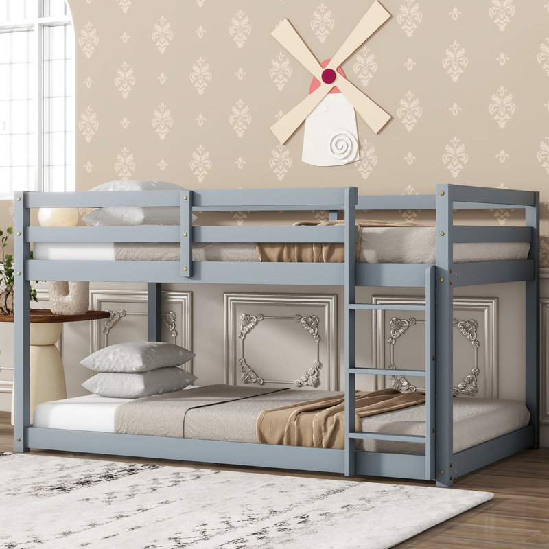 Twin Over Loft Bed Grey - Crafted From Solid Rubber Wood And Provided With A For Easy Access Wooden With Convenience, Gray