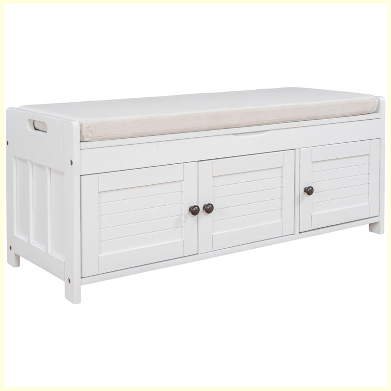 Banc à chaussures avec coussin amovible et espace de rangement caché, Blanc