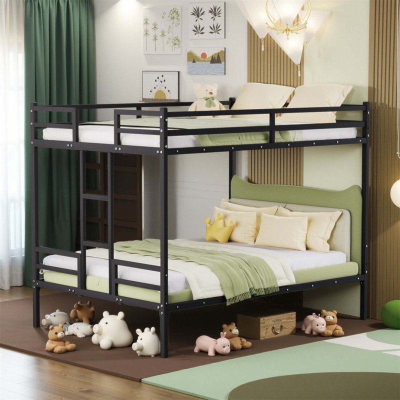 Lit superposé en métal robuste avec garde-corps et échelle, conception peu encombrante pour les enfants et les adolescents, matelas sur mesure requis