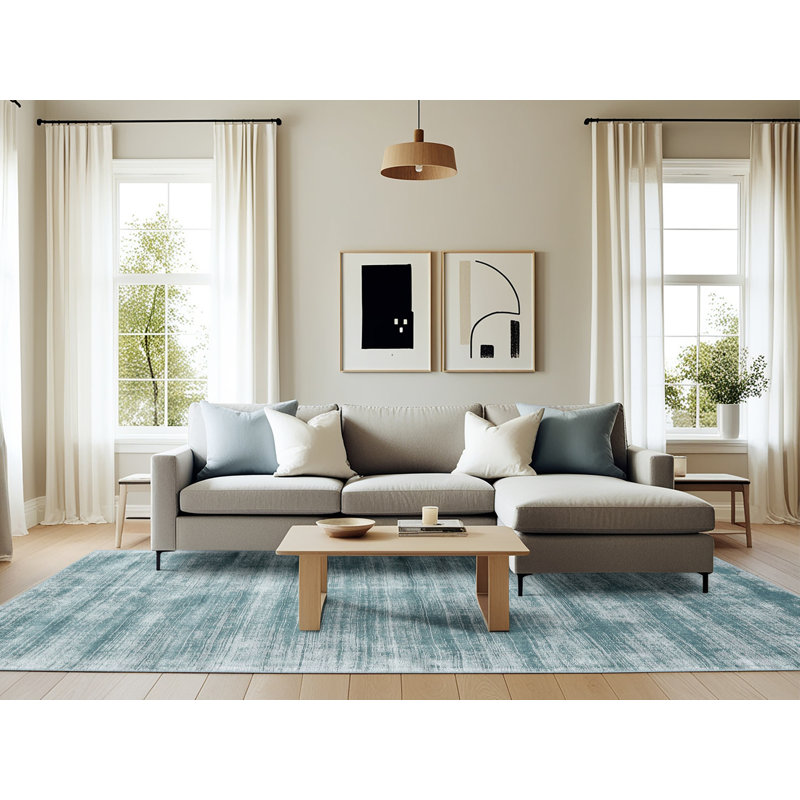 Tapis bleu ciel contemporain, Rectangle 6 pi x 9 pi