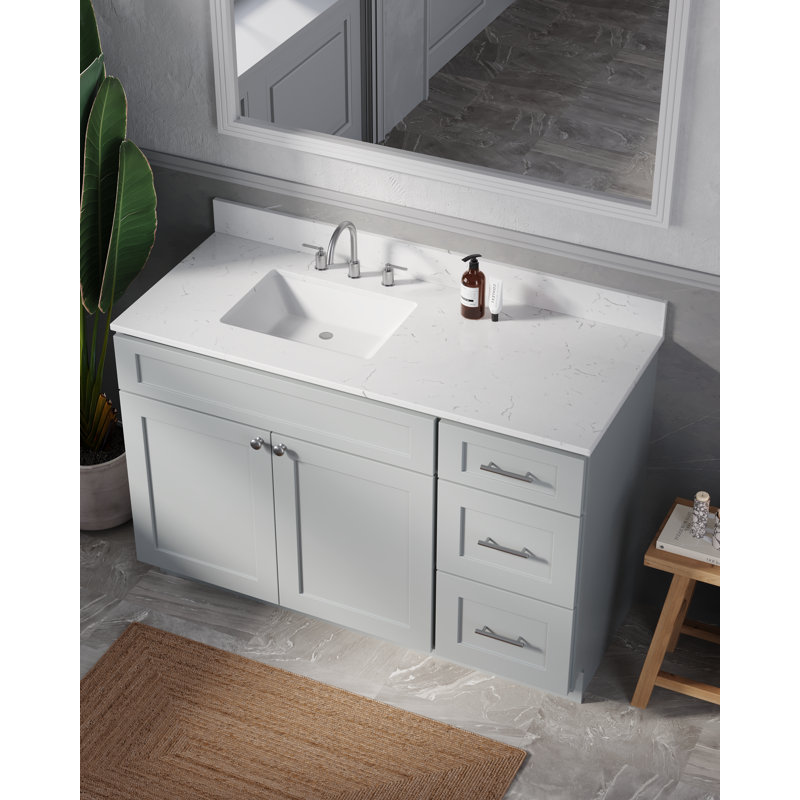 Meuble-lavabo simple 52 po avec plateau en quartz Disar, Gris, Gauche