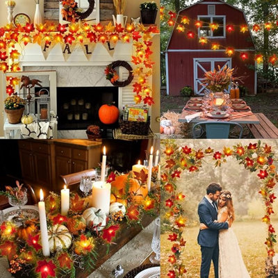 4 Pack Fall Decorations Maple Leaf Lights Garland, Total 40Ft 80LED Lights Battery Operated Fall Leaves Garland With Light Autumn Harvest Light String Home Indoor Outdoor Thanksgiving Decor