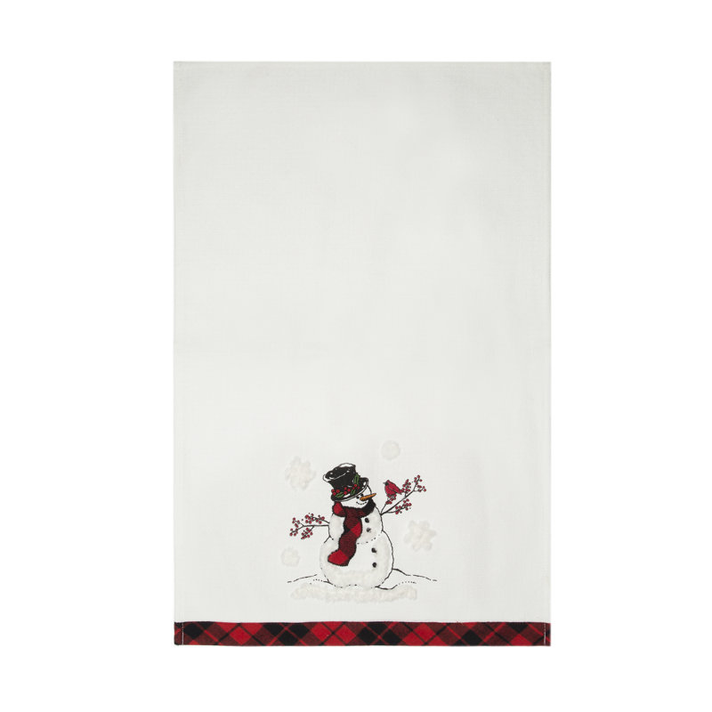 Bonhomme de neige avec chapeau Caroler et torchon de Noël brodé Softy, 17 par 27 pouces