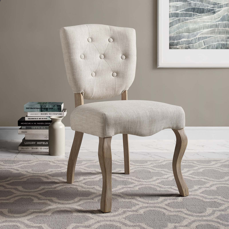 20'' H Tufted Fabric,Foam Upholstered Side Chair, Beige Polyester Blend