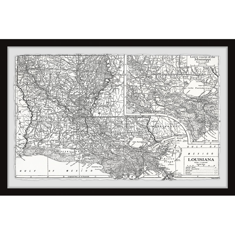Louisiana Plan - impression encadrée, H 24 po x l 36 po x 1,5 po