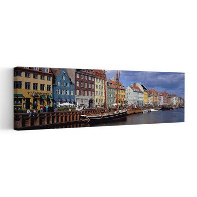 Denmark Copenhagen Nyhavn by Walter Bibikow - Wrapped Canvas Panoramic Print