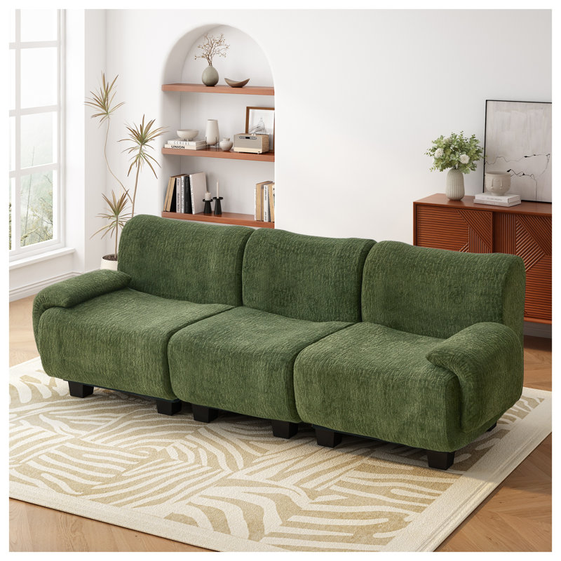 Green Chenille 94.5-Inch 3-Seater Sofa with Compressed Packaging