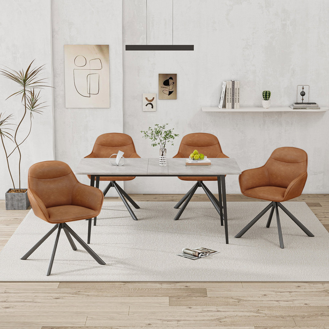 48.5cm H Vintage Faux Leather Upholstered Dining Chairs