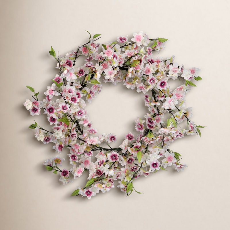 Couronne de cerisier en fleurs 24 po, Crème, crème