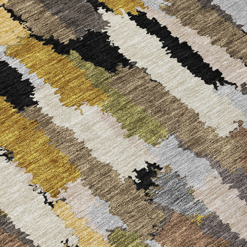 Machine Washable Indoor/Outdoor Chantille ACN2437 Stripes Rug, 1'8" x 2'6", Black