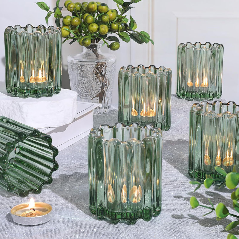 6 porte-bougies votives en verre vert