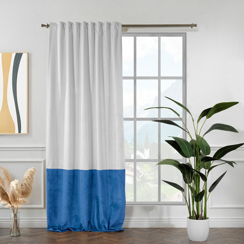 Panneau de rideau simple en duvet synthétique en lin et velours, L 52 po x L 63 po, Bleu