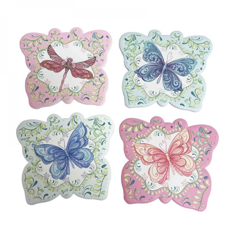 Ensemble de 4 papillons et libellules sur des sous-verres en forme de papillon
