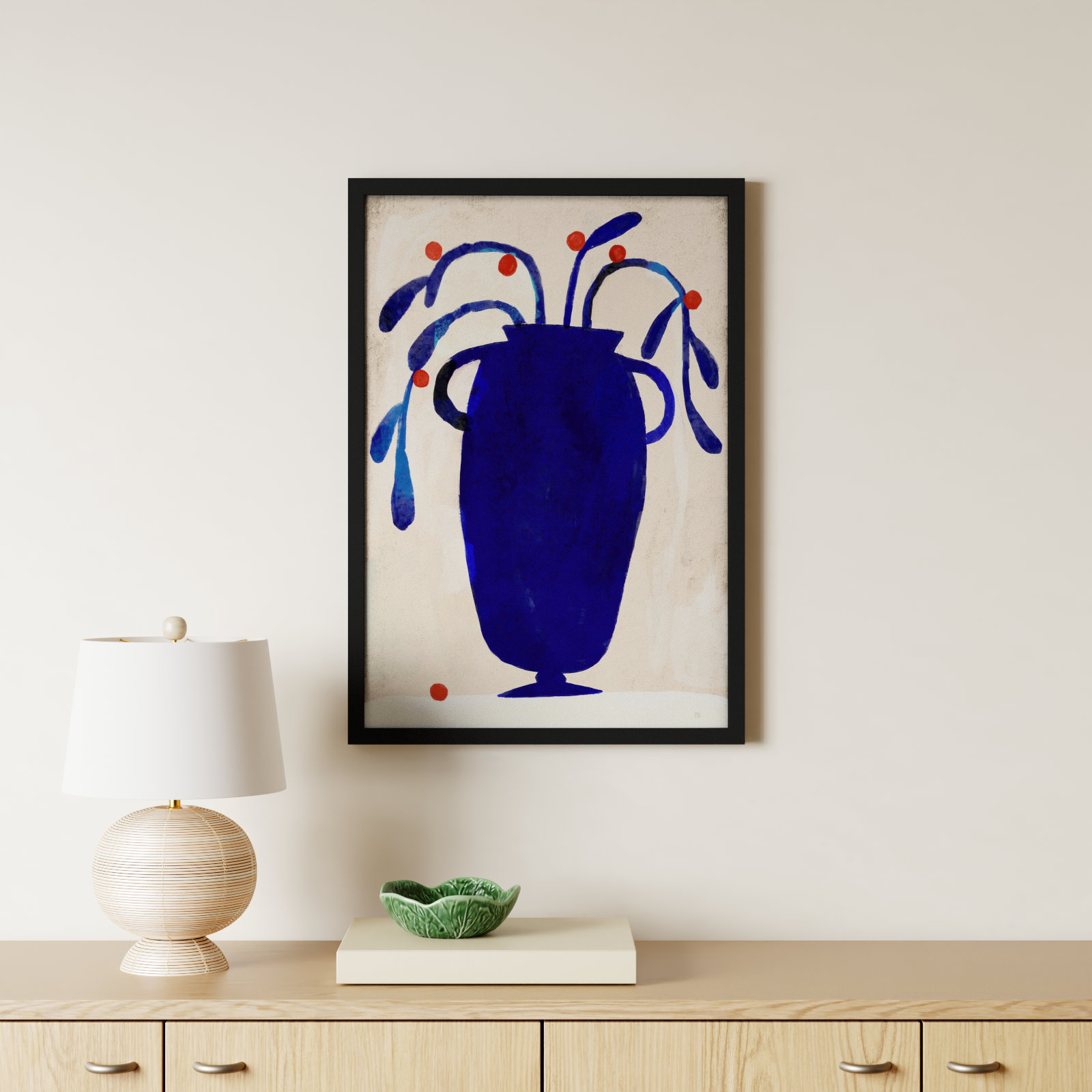 Juliane "Red Berries" Painting, 30" H x 21" W x 1.25" D, Black